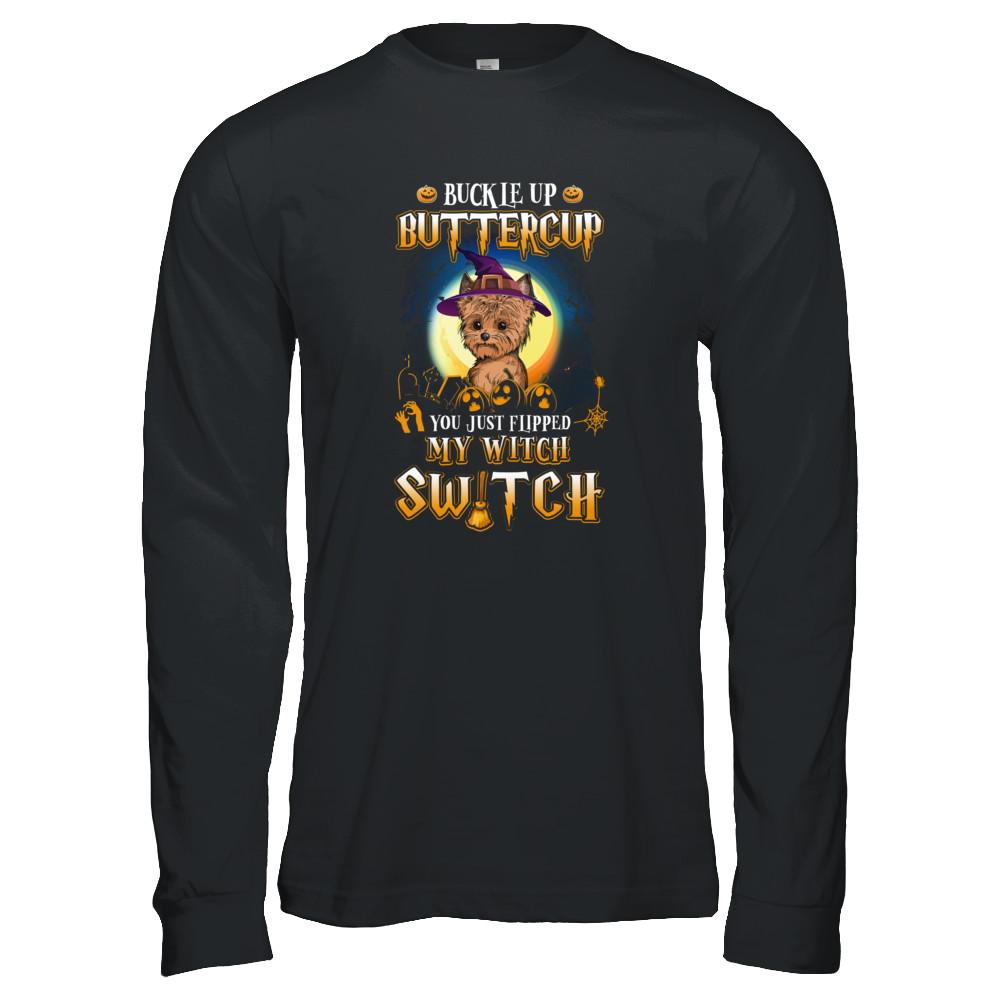 Buckle Up Buttercup Halloween Witch Yorkie Costume-T-Shirt & Tank Top-Long Sleeve T-Shirt-Black