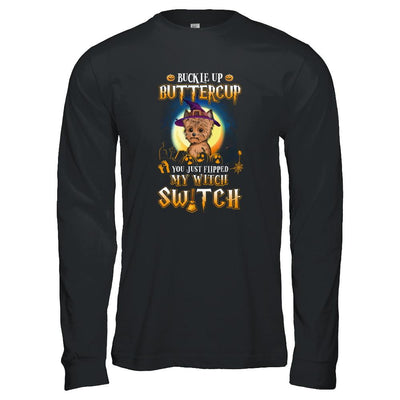 Buckle Up Buttercup Halloween Witch Yorkie Costume-T-Shirt & Tank Top-Long Sleeve T-Shirt-Black