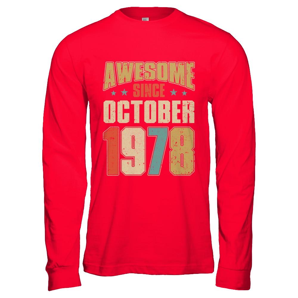 Vintage Retro Awesome Since October 1978 43th Birthday-T-Shirt & Hoodie-Long Sleeve T-Shirt-Red