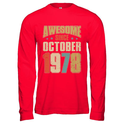 Vintage Retro Awesome Since October 1978 43th Birthday-T-Shirt & Hoodie-Long Sleeve T-Shirt-Red