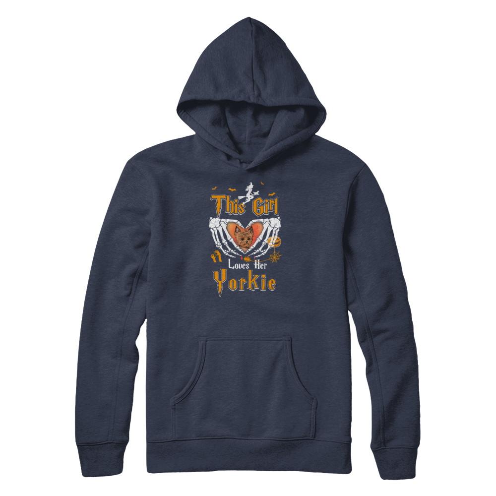 This Girl Love Her Dog Yorkie Halloween-T-Shirt & Tank Top-Pullover Hoodie-Navy