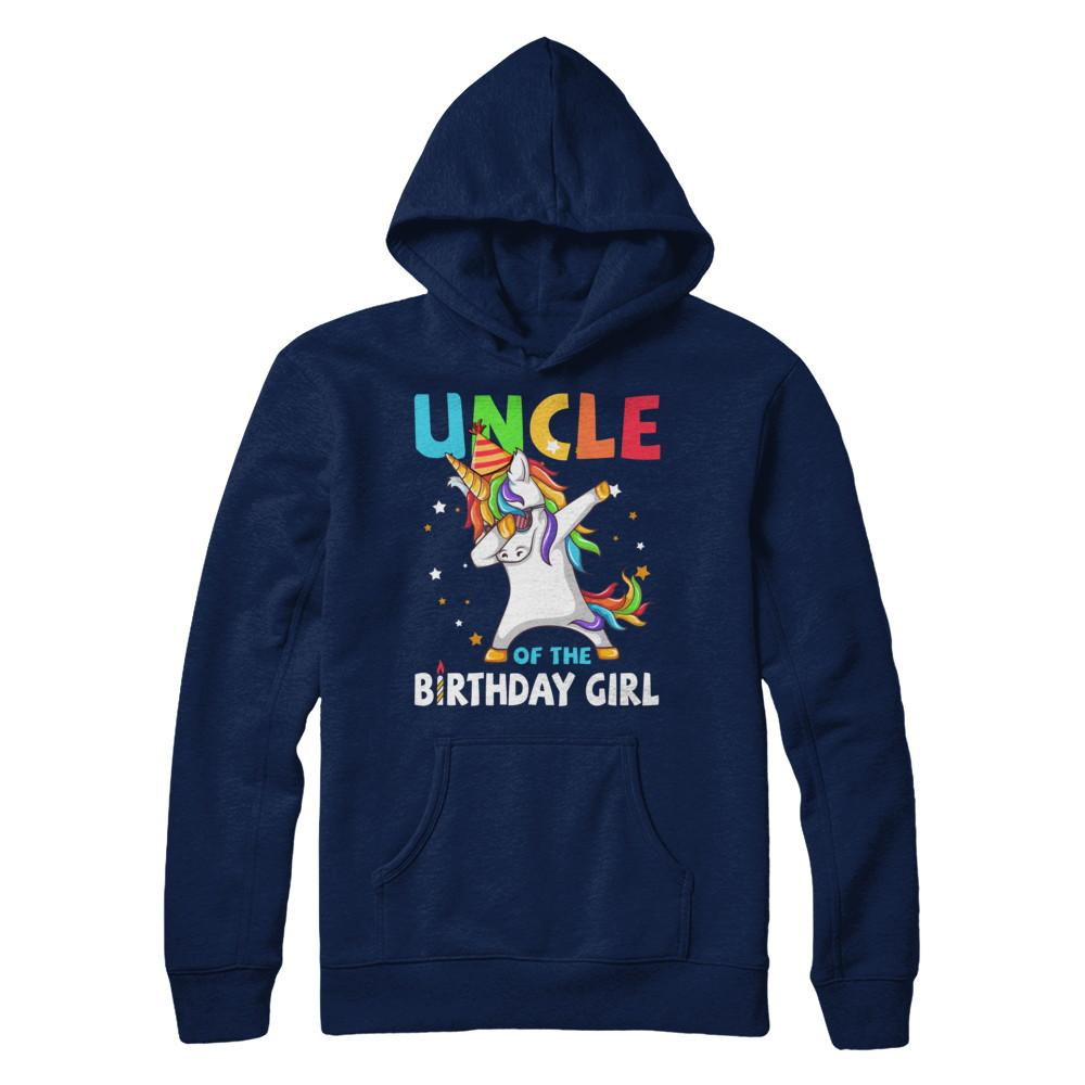 UNCLE Of The Birthday Girl Dabbing Unicorn Party-T-Shirt & Hoodie-Pullover Hoodie-Navy
