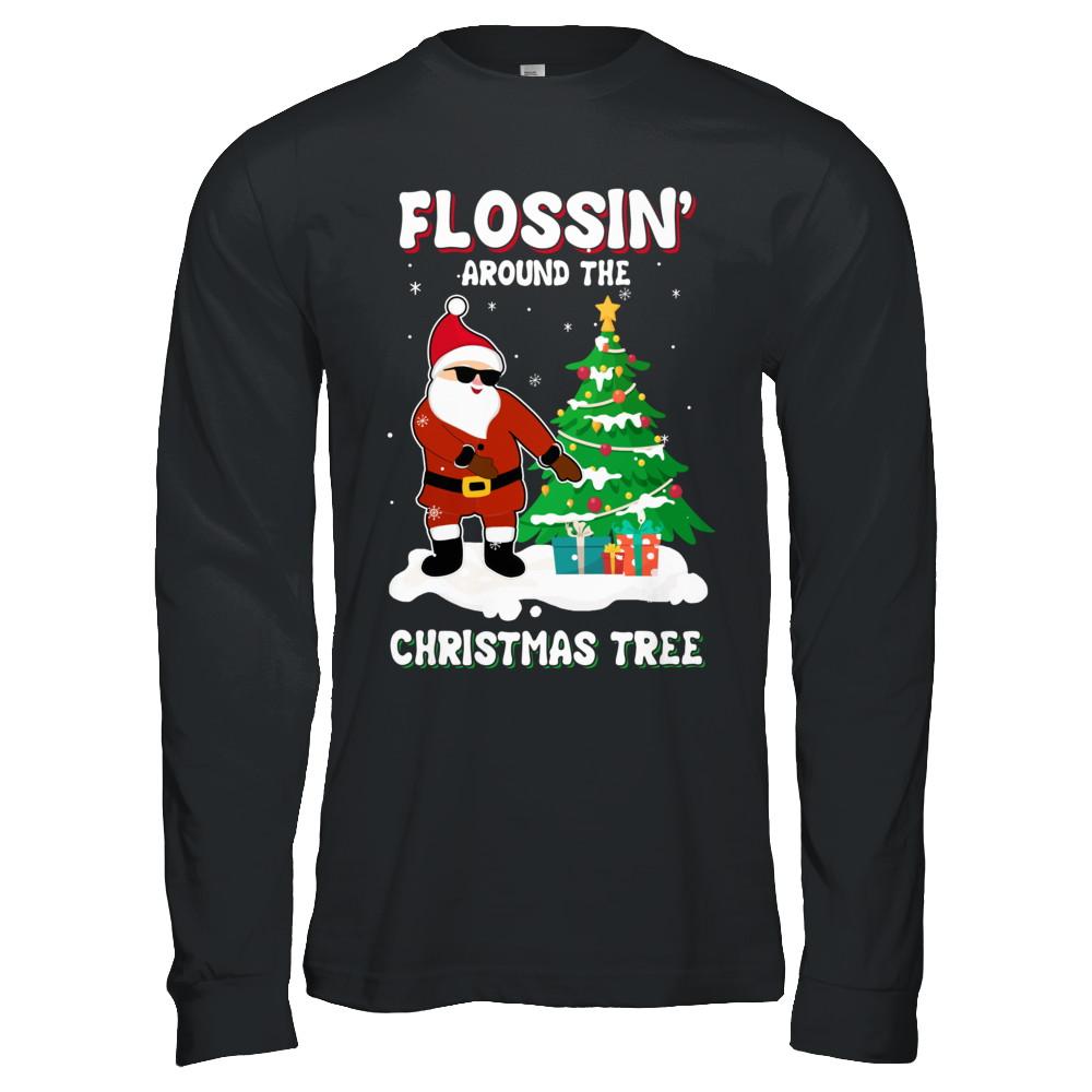 Flossin' Around The Christmas Tree Flossing Santa-T-Shirt & Hoodie-Long Sleeve T-Shirt-Black