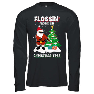 Flossin' Around The Christmas Tree Flossing Santa-T-Shirt & Hoodie-Long Sleeve T-Shirt-Black