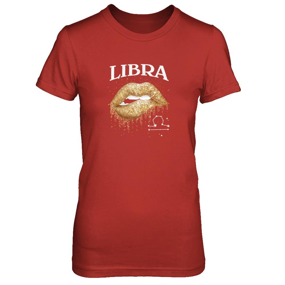 Libra Zodiac September October Birthday Gift Golden Lipstick-T-Shirt & Tank Top-Women's T-Shirt-Red