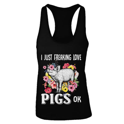I Just Freaking Love Pigs-T-Shirt & Tank Top-Women's Ideal Racerback Tank-Black