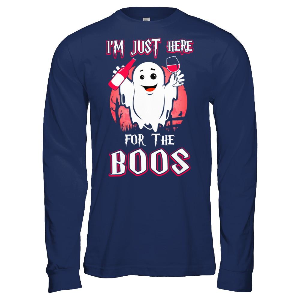 I'm Just Here For The Boos Halloween Wine-T-Shirt & Hoodie-Long Sleeve T-Shirt-Navy