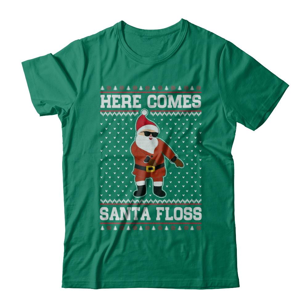 Here Comes Santa Floss Flossing Ugly Christmas Sweater-T-Shirt & Sweatshirt-Classic T-Shirt-Kelly Green