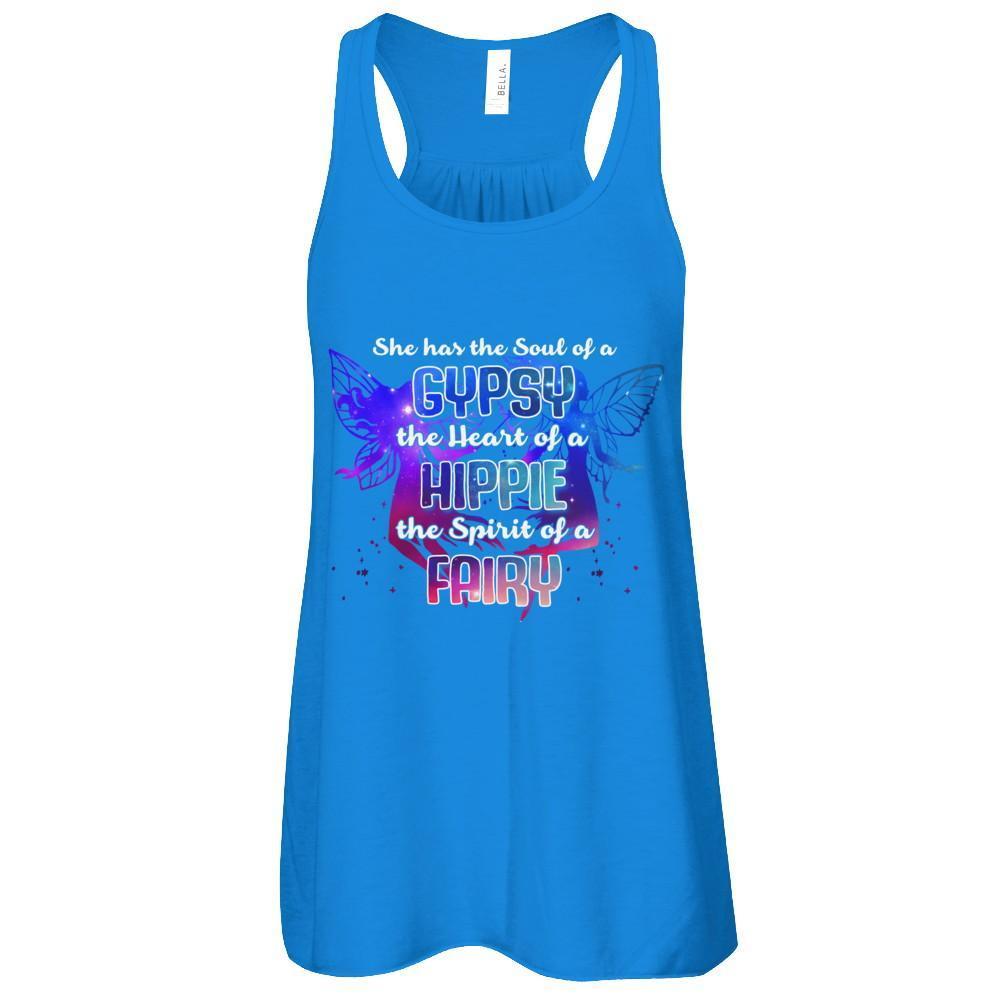 She Has The Soul Of Gypsy Heart Of A Hippie Spirit Of Fairy-T-Shirt & Tank Top-Women's Flowy Racerback Tank-True Royal