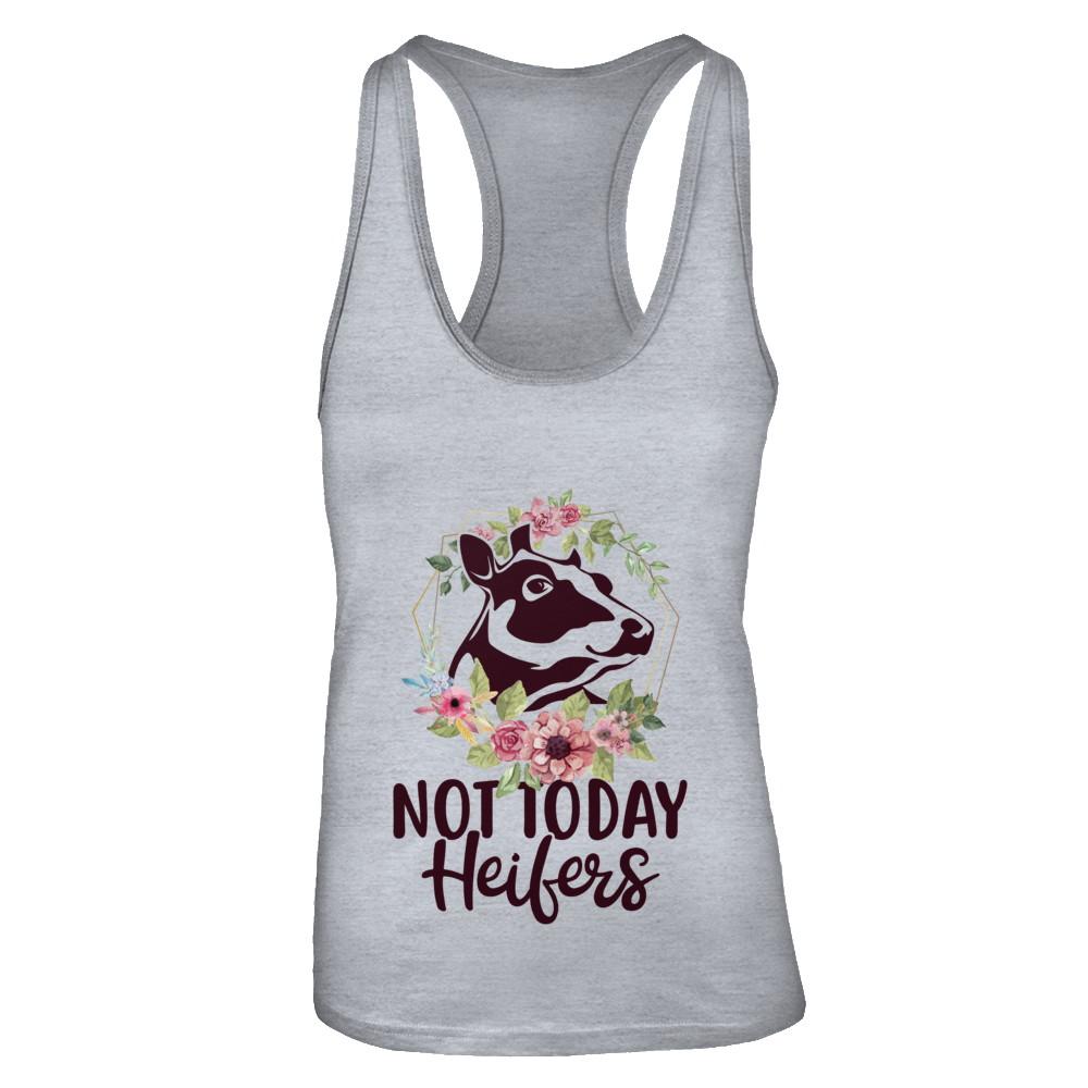 Funny Farmer Women Girl Cow Not Today Heifer-T-Shirt & Tank Top-Women's Ideal Racerback Tank-Heather Grey