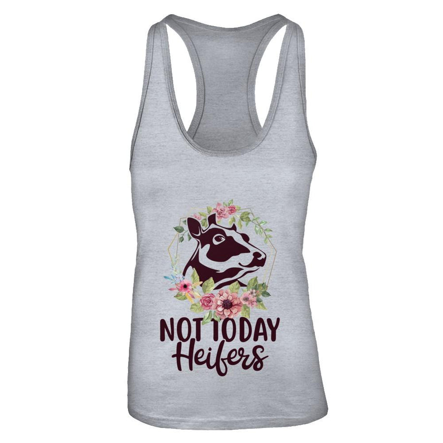 Funny Farmer Women Girl Cow Not Today Heifer-T-Shirt & Tank Top-Women's Ideal Racerback Tank-Heather Grey