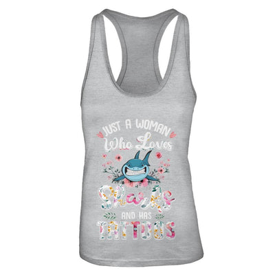 Just A Woman Who Loves Sharks And Has Tattoos-T-Shirt & Tank Top-Women's Ideal Racerback Tank-Heather Grey