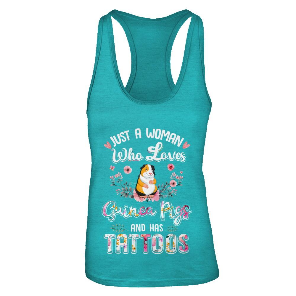 Just A Woman Who Loves Guinea Pigs And Has Tattoos-T-Shirt & Tank Top-Women's Ideal Racerback Tank-Tahiti Blue