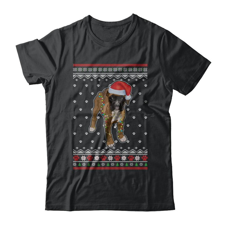 Boxer Christmas Ugly Sweater Lights Dog Xmas Gift-T-Shirt & Sweatshirt-Classic T-Shirt-Black