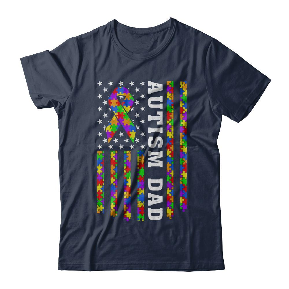 Proud Autism Dad Daddy Autistic Us Flag Fathers Day-T-Shirt & Hoodie-Classic T-Shirt-Navy
