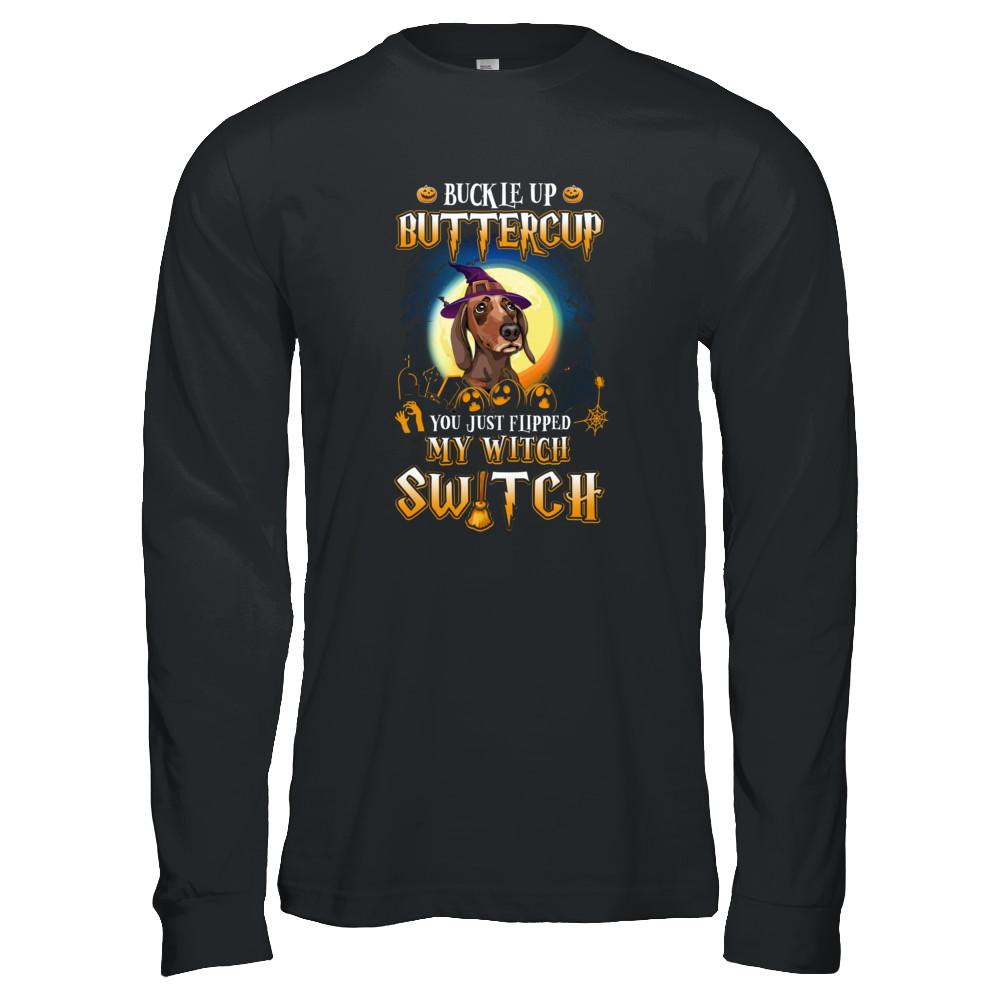 Buckle Up Buttercup Halloween Witch Dachshund Costume-T-Shirt & Tank Top-Long Sleeve T-Shirt-Black