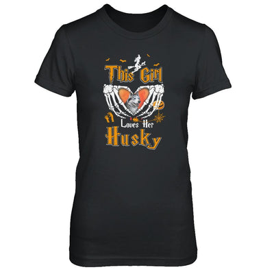 This Girl Love Her Dog Husky Halloween-T-Shirt & Tank Top-Women's T-Shirt-Black