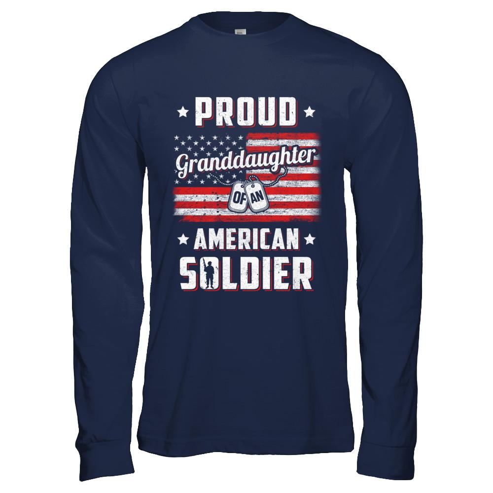 Proud Granddaughter Of A Soldier Army Papa Veteran-T-Shirt & Hoodie-Long Sleeve T-Shirt-Navy