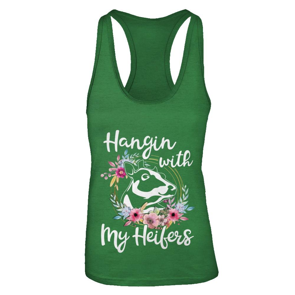 Hanging With My Heifers Flower Funny Cow Farmer-T-Shirt & Tank Top-Women's Ideal Racerback Tank-Kelly Green