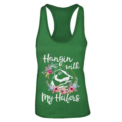 Hanging With My Heifers Flower Funny Cow Farmer-T-Shirt & Tank Top-Women's Ideal Racerback Tank-Kelly Green
