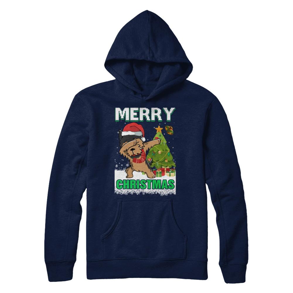 Cute Yorkshire Terrier Claus Merry Christmas Ugly Sweater-T-Shirt & Sweatshirt-Pullover Hoodie-Navy