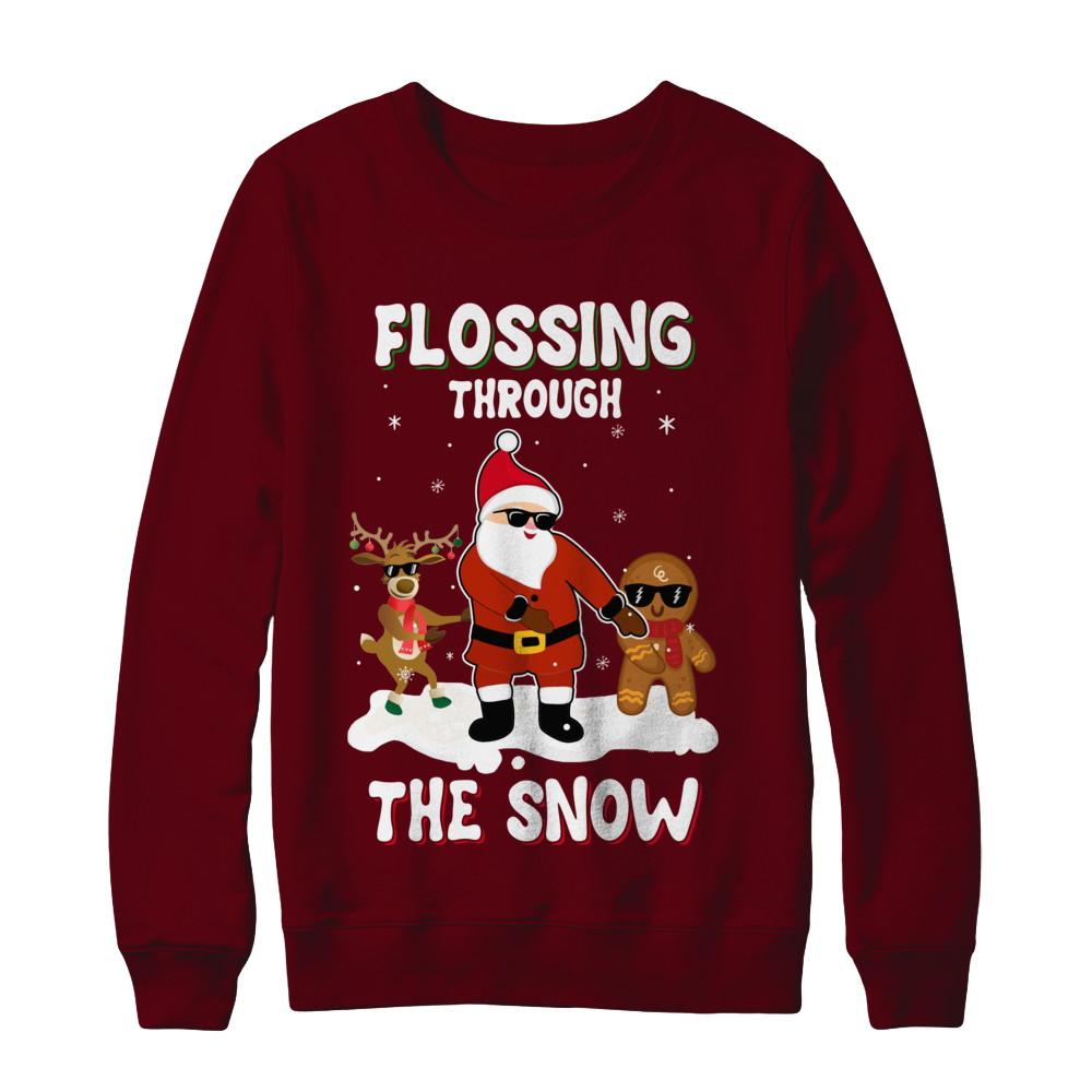 Flossing Through The Snow Santa Reindeer Gingerbread-T-Shirt & Sweatshirt-Crewneck Sweatshirt-Maroon