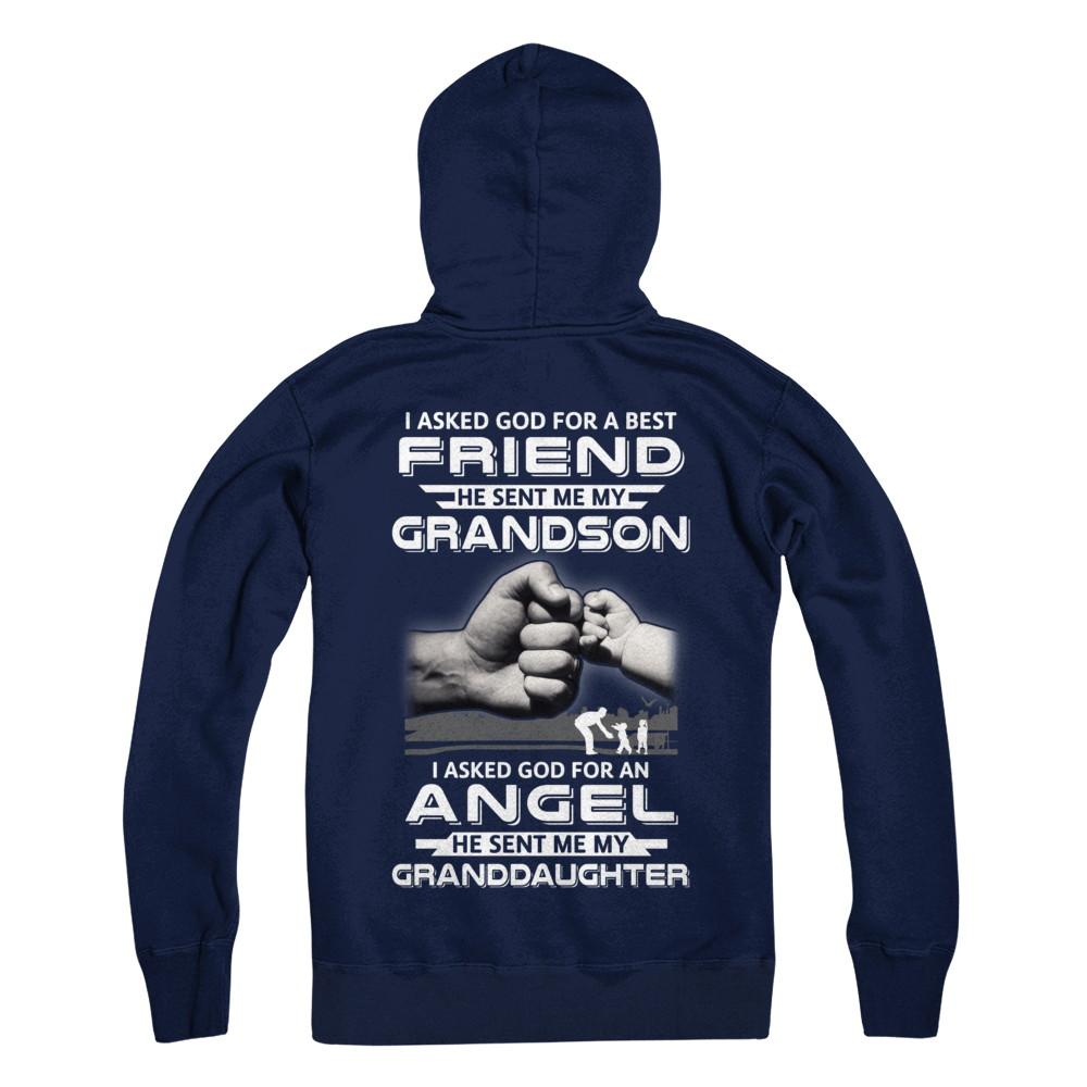 A Best Friend He Sent Me My Grandson & Angel Granddaughter-T-Shirt & Hoodie-Pullover Hoodie-Navy
