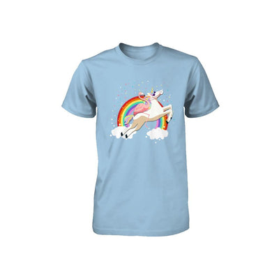 Flamingo Pink Bird Riding Unicorn Youth-Youth Shirt-Toddler T-Shirt-Light Blue