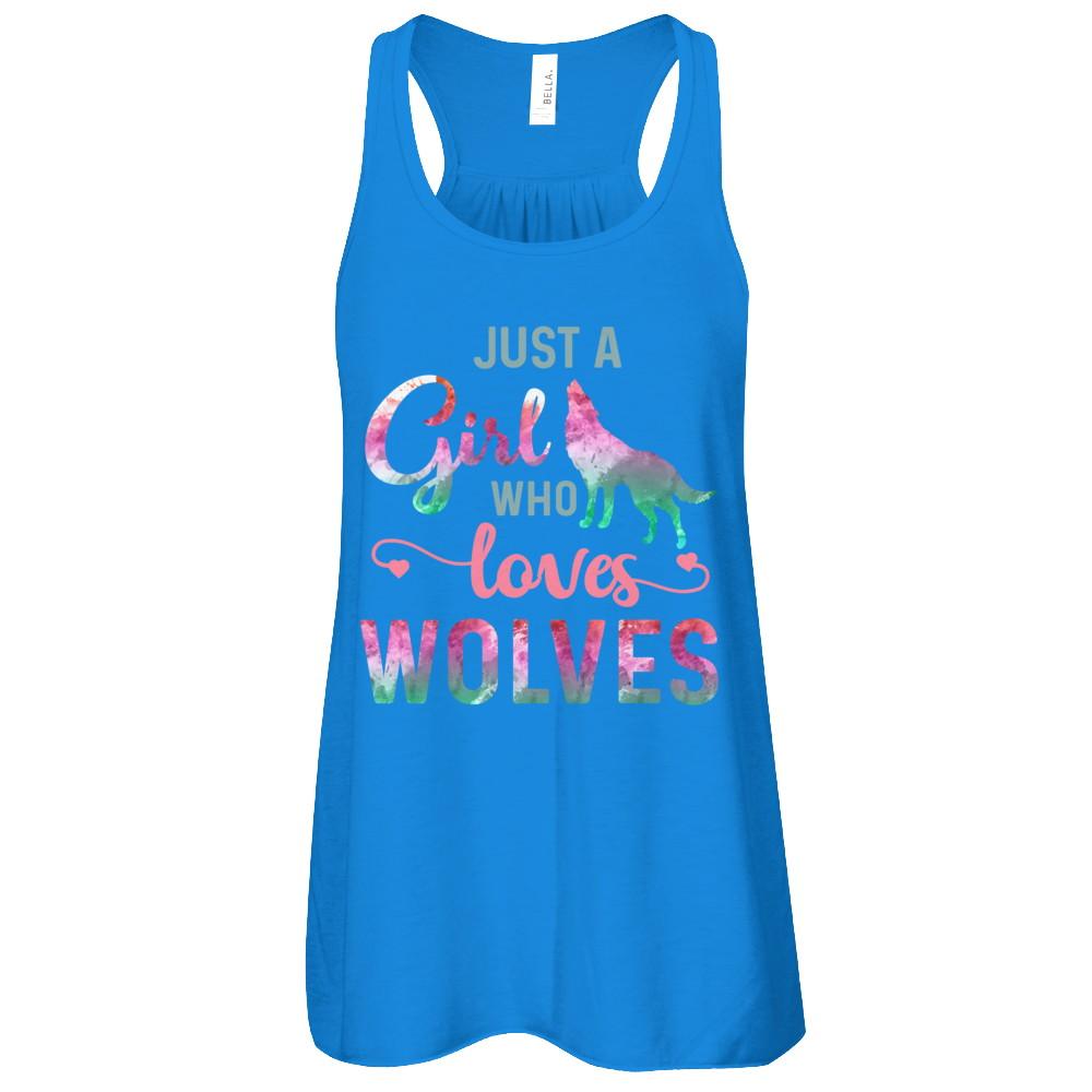 Just A Girl Who Loves Wolves Wolf Lover-T-Shirt & Tank Top-Women's Flowy Racerback Tank-True Royal
