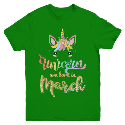 Cute Unicorns Are Born In March Birthday Gift Youth-Youth Shirt-Youth T-Shirt-Irish Green