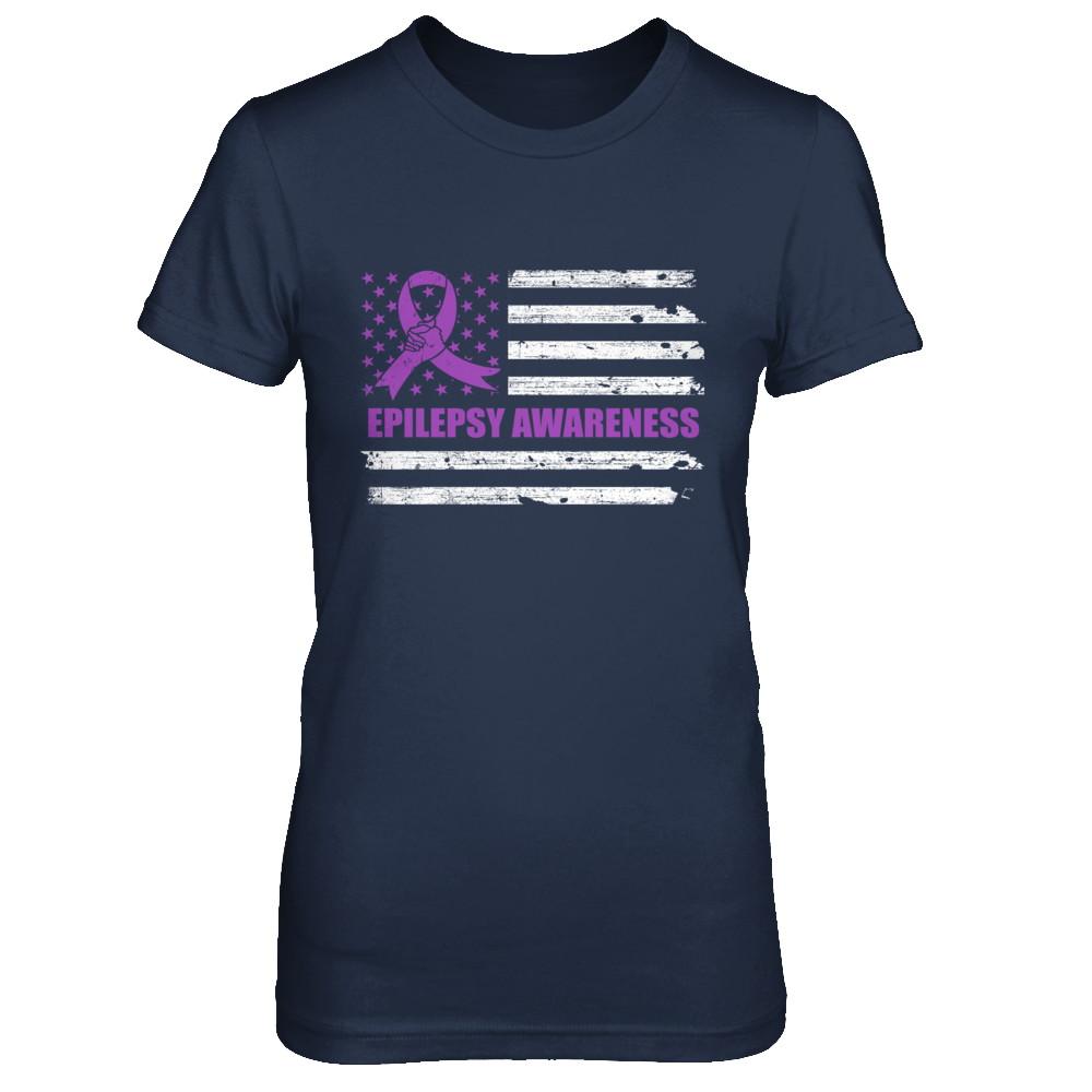 Purple Ribbon Epilepsy Awareness US Flag-T-Shirt & Hoodie-Women's T-Shirt-Navy