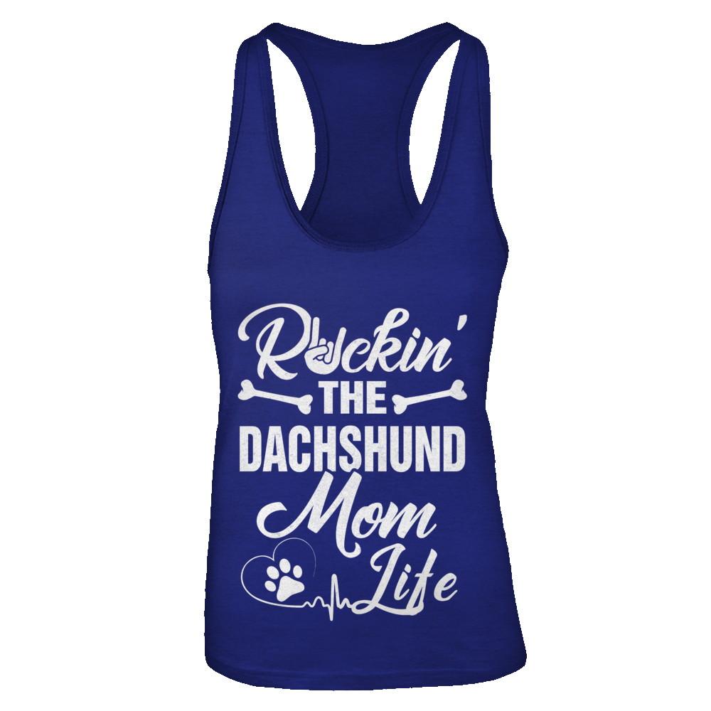 Rockin The Dachshund Mom Life-T-Shirt & Tank Top-Women's Ideal Racerback Tank-Royal