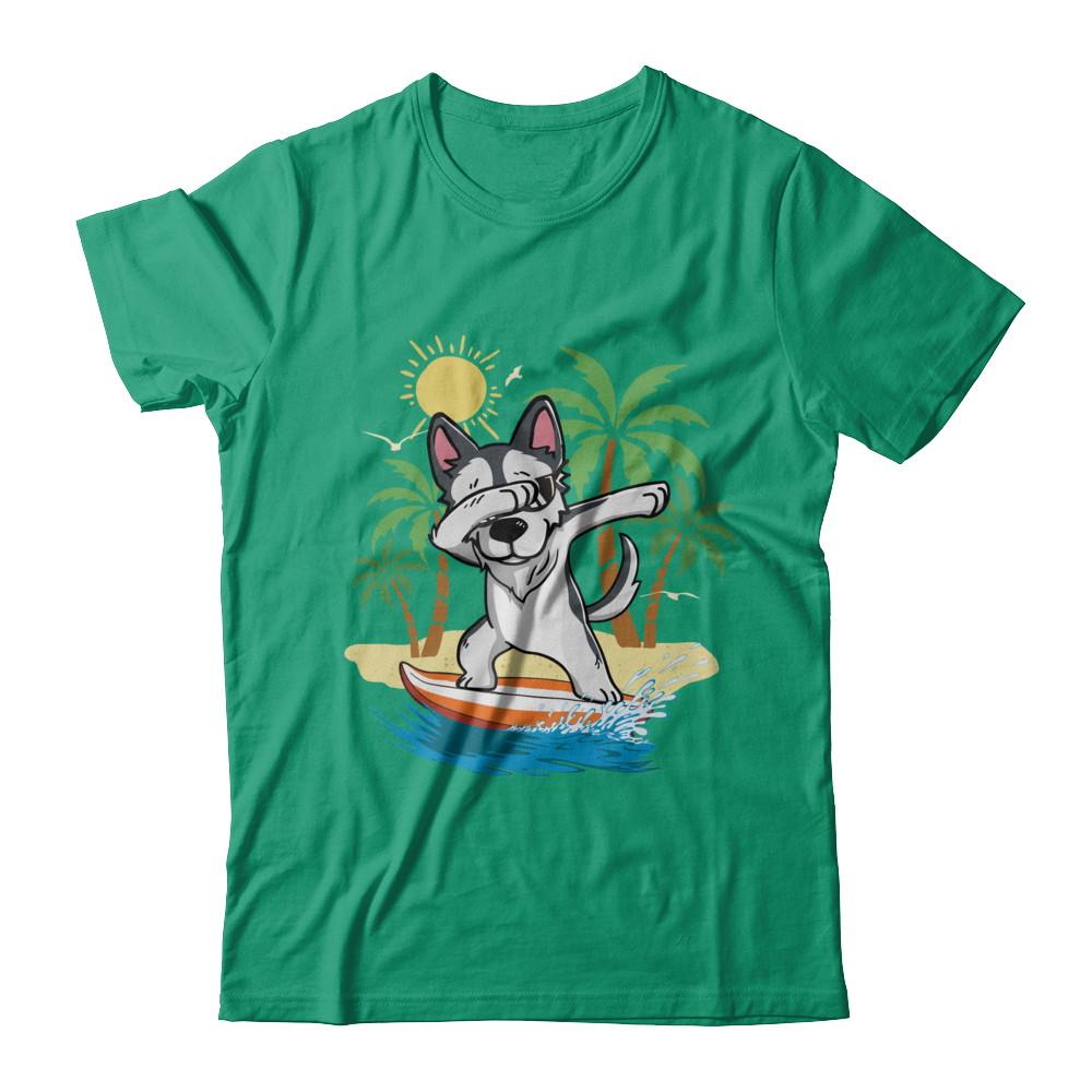 Summer Vacation Dabbing Husky Surfing Surfboard Gift-T-Shirt & Hoodie-Classic T-Shirt-Kelly Green
