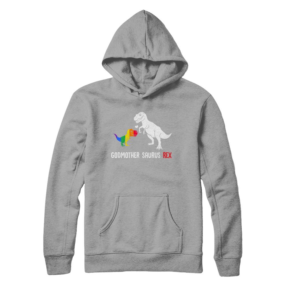 Godmother Saurus T-Rex Dinosaur Gift LGBT Support-T-Shirt & Hoodie-Pullover Hoodie-Light Steel