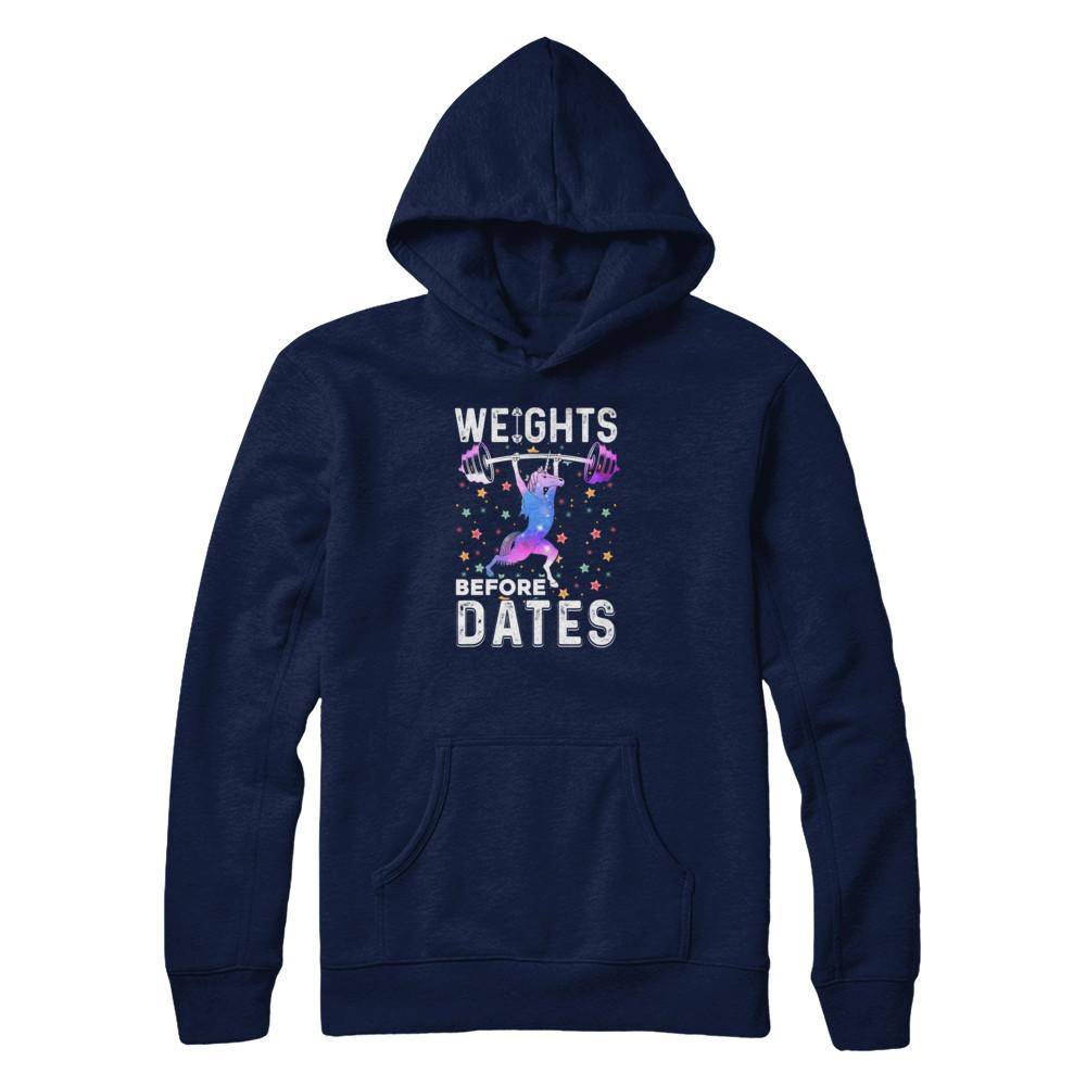 Weights Before Dates Unicorn Gym Weight Lifting-T-Shirt & Tank Top-Pullover Hoodie-Navy