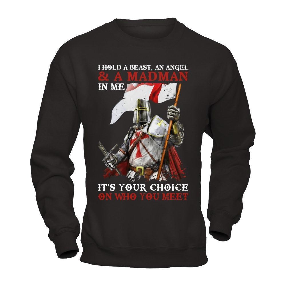 Knight Templar I Hold A Beast An Angel And A Madman In Me-T-Shirt & Hoodie-Crewneck Sweatshirt-Black