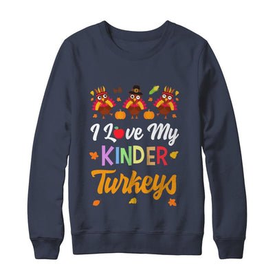 I Love My Kinder Turkeys Pumpkin Student School Teacher-T-Shirt & Sweatshirt-Crewneck Sweatshirt-Navy