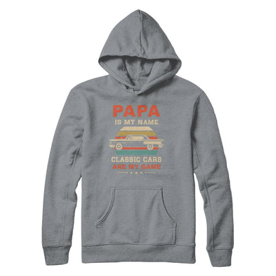 Vintage Papa Is My Name Class Cars Are My Game Fathers Day-T-Shirt & Hoodie-Pullover Hoodie-Light Steel