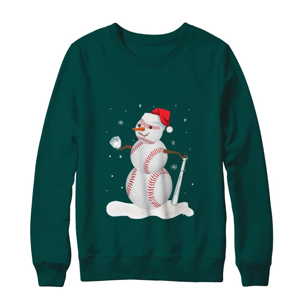 Christmas Baseball Snowman Christmas-T-Shirt & Sweatshirt-Crewneck Sweatshirt-Deep Forest