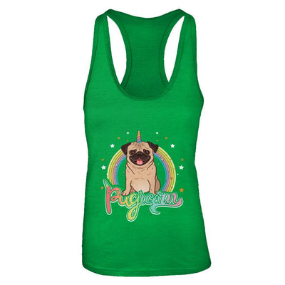 Rainbow Pugicorn Pug Unicorn For Kids-T-Shirt & Tank Top-Women's Ideal Racerback Tank-Kelly Green