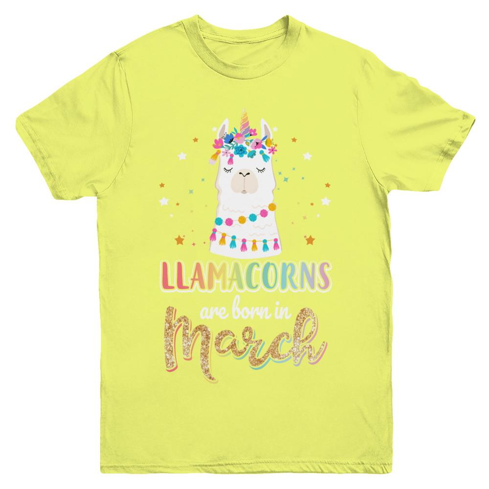 Llama Unicorn Llamacorns Born In March Birthday Gift Youth-Youth Shirt-Youth T-Shirt-Daisy