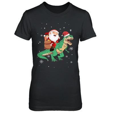 Christmas Santa Kids Dinosaur T-Rex For Boys Kids-T-Shirt & Hoodie-Women's T-Shirt-Black