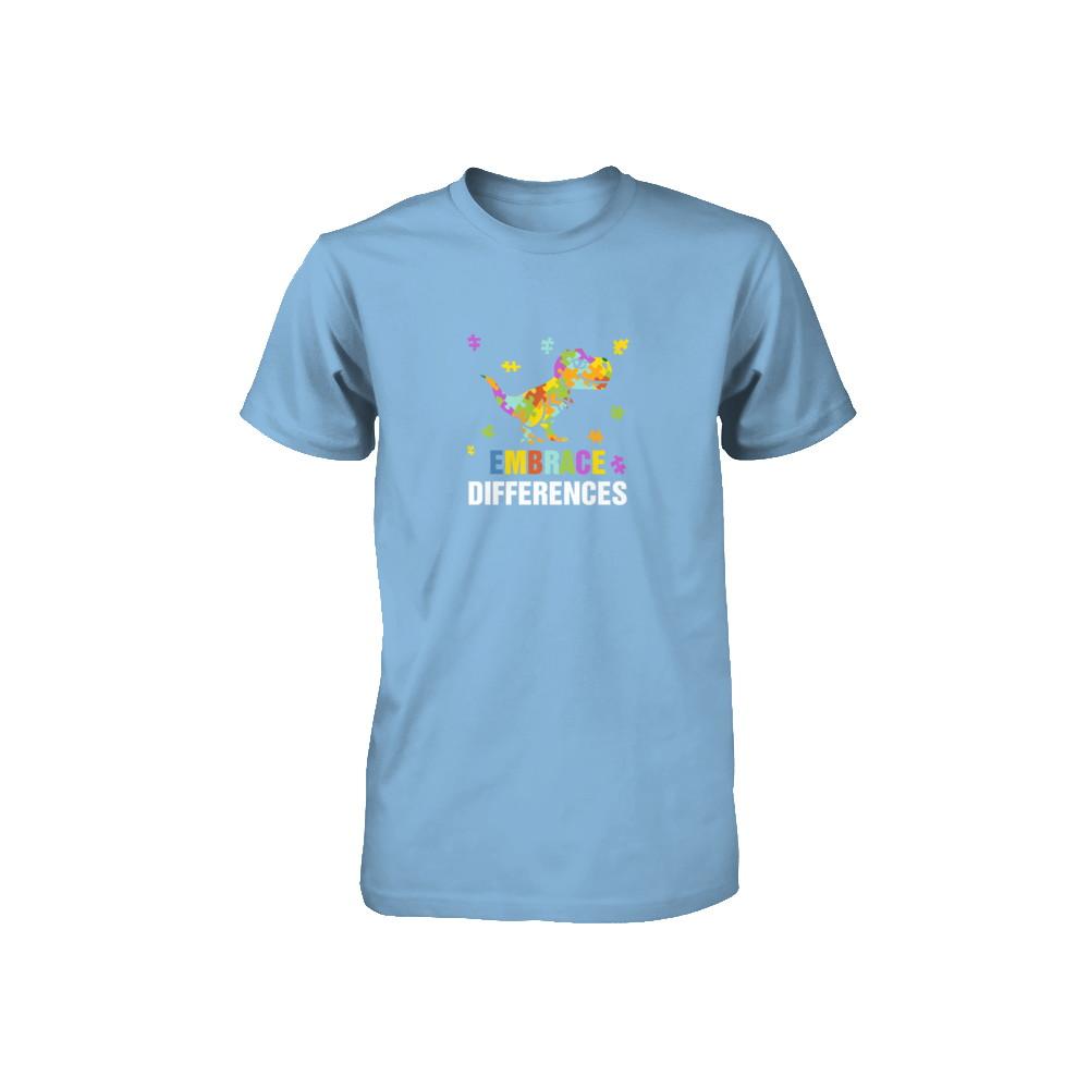 Autism Awareness Puzzle Piece Dinosaur Embrace Differences Youth-Youth Shirt-
