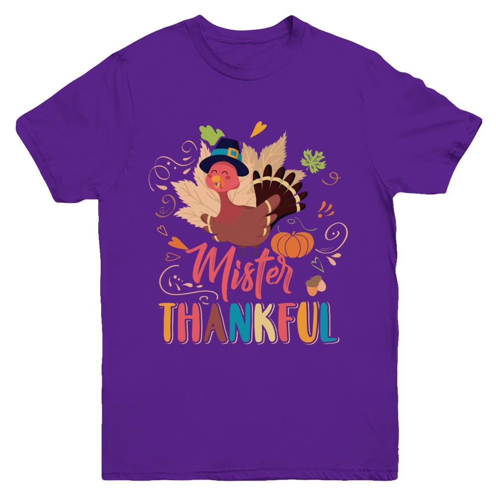 Cute Mister Thankful Turkey Thanksgiving Youth-Youth Shirt-Youth T-Shirt-Purple