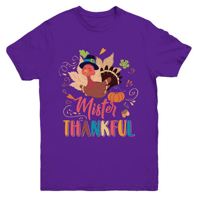 Cute Mister Thankful Turkey Thanksgiving Youth-Youth Shirt-Youth T-Shirt-Purple