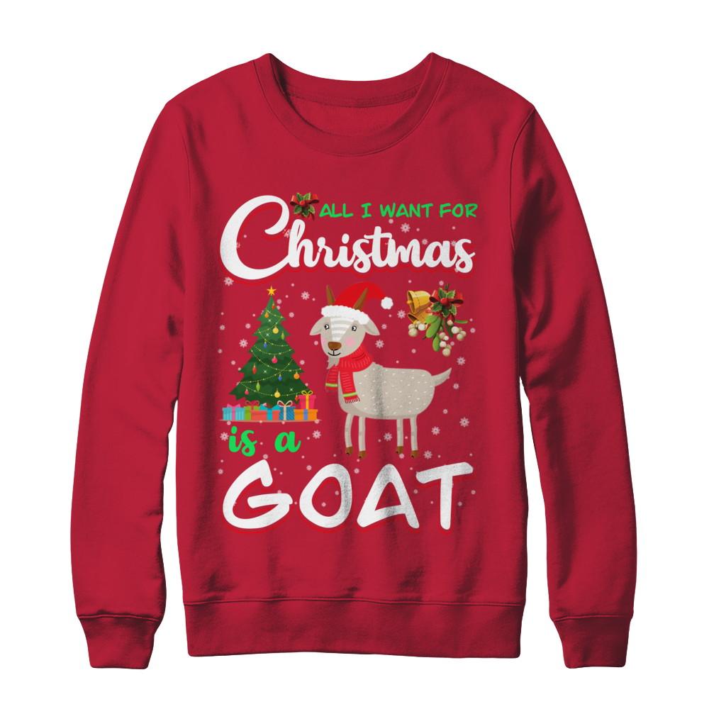 All I Want For Christmas Is A Goat Cute Xmas-T-Shirt & Sweatshirt-Crewneck Sweatshirt-Red