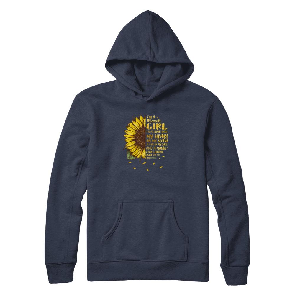 I Am A March Girl Birthday Gifts Sunflower-T-Shirt & Tank Top-Pullover Hoodie-Navy