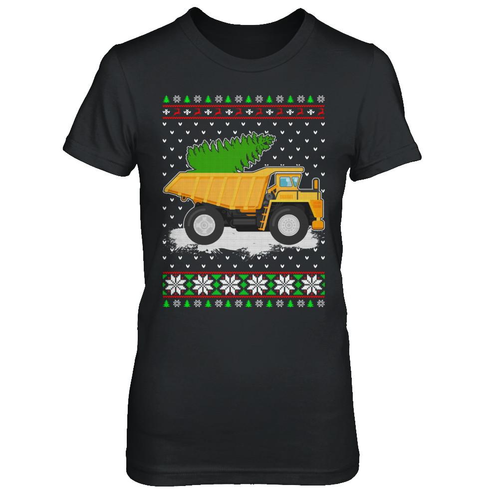 Yellow Dump Truck Trucker Ugly Christmas Sweater-T-Shirt & Sweatshirt-Women's T-Shirt-Black