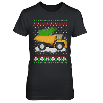 Yellow Dump Truck Trucker Ugly Christmas Sweater-T-Shirt & Sweatshirt-Women's T-Shirt-Black