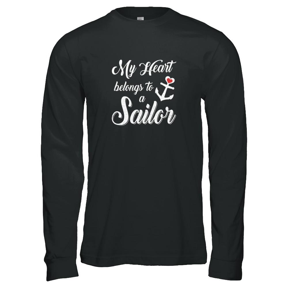 My Heart Belongs To A Sailor Wife Gift-T-Shirt & Tank Top-Long Sleeve T-Shirt-Black